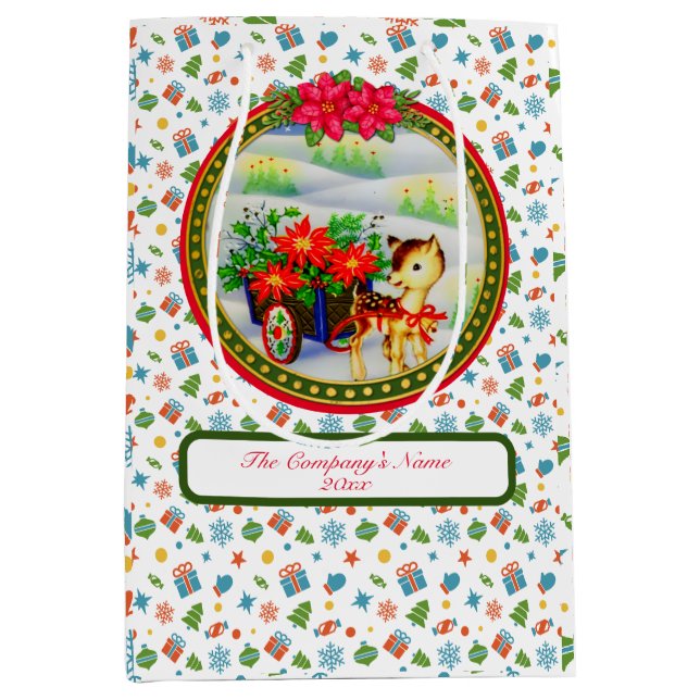 Adventure Park Vintage Weihnachten Rentier & Blume Mittlere Geschenktüte (Vorderseite)