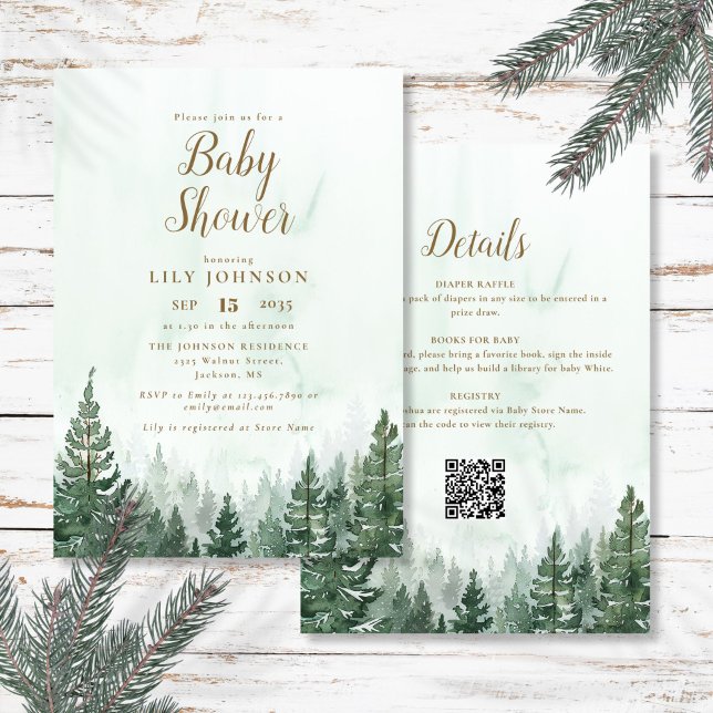Adventure Pine Tree Forest in einer Kinderdusche Einladung (Adventure Pine Tree Forest All In One Baby Shower Invitation)