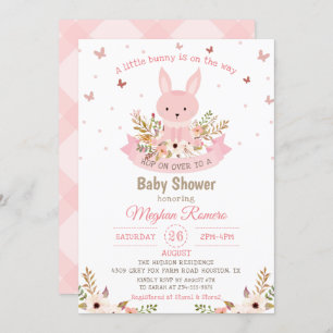 Adventure Pink Bunny mit Blume Babydusche Einladung