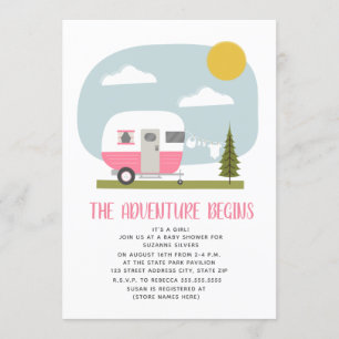 Adventure Pink Camper Clothesline Babydusche Einladung