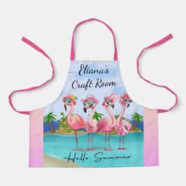 Adventure Pink Hello Summer Flamingos on Beach Kid Schürze