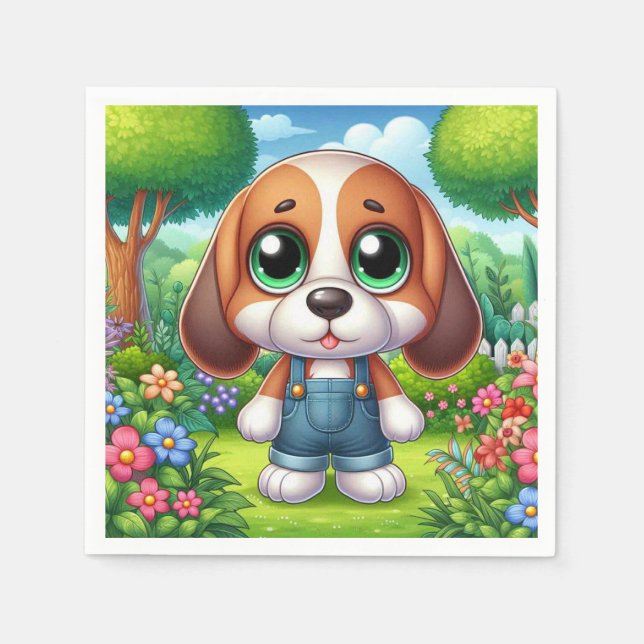 Adventure Puppy in Overalls Serviette (Vorderseite)