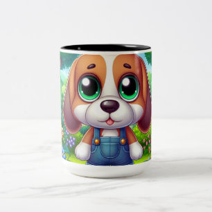 Adventure Puppy in Overalls Zweifarbige Tasse