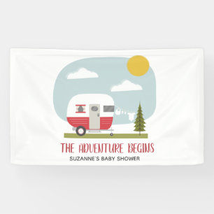 Adventure Red Retro Camper Neutral Baby Dusche Banner