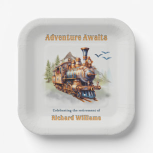 Adventure Retirement Vintag Trading Mountains Pappteller