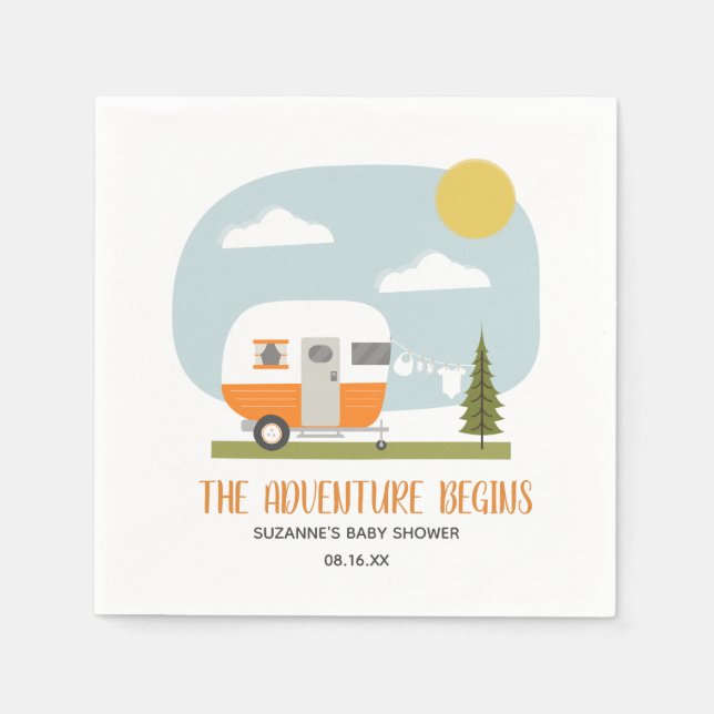 Adventure Retro Orange Camper Neutral Baby Dusche Serviette (Vorderseite)