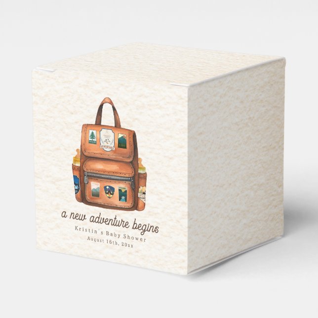 Adventure Ruckpack + Flaschen Woodland Babydusche Geschenkschachtel (Vorderseite)