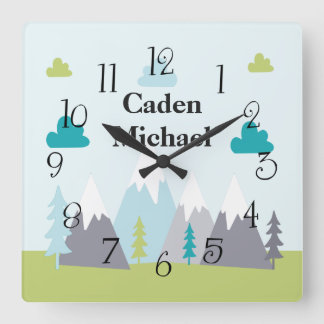 Adventure Snow Capped Mountains Wall Clock Quadratische Wanduhr