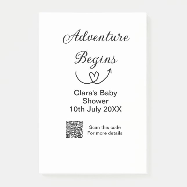 Adventure startet Baby Dusche Scan QR Post-it Klebezettel (Vorderseite)