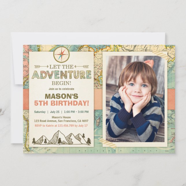 Adventure startet Einladung Geburtstag Einladung R (Vorderseite)