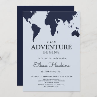 Adventure startet Geburtstag World Travel Map Erfo Einladung