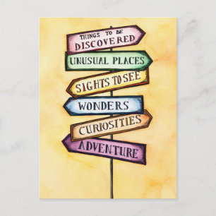 Adventure Street Sign Travel Art Postkarte