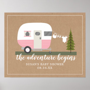 Adventure Trailer Camper Pink Girl Babydusche Poster