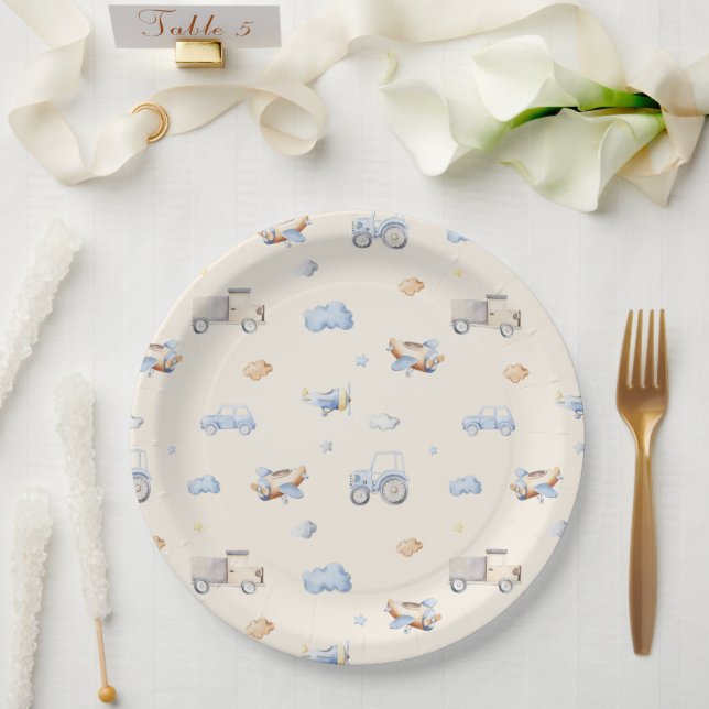 Adventure Transportation Boy Baby Shower Pappteller (Hochzeit)