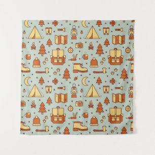 Adventure travel icons, seamless pattern. wandteppich