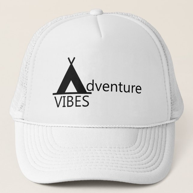 Adventure Vibes Camping Tent Logo Typografie Truckerkappe (Vorderseite)