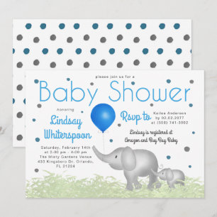 Adventure Wassercolor Elephants Boy Baby Dusche Einladung