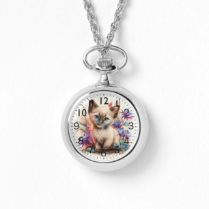 Adventure Watercolor Balinese Kitten Print Armbanduhr