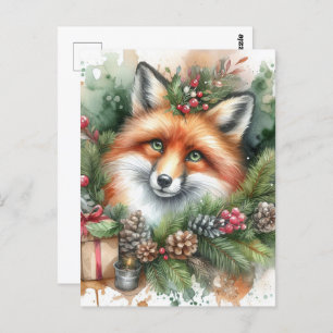 Adventure Watercolor Weihnachtsfox Postkarte