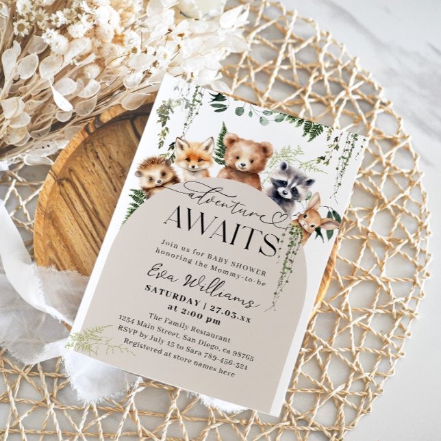 Adventure Woodland Animal Neutral Baby Shower Einladung (Von Creator hochgeladen)