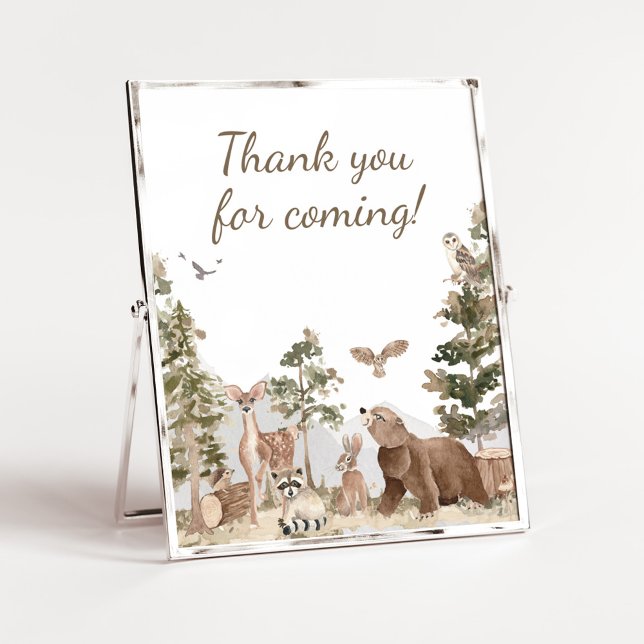 Adventure Woodland Animals Vielen Dank für Ihr Kom Poster (Woodland Animals Adventure Awaits Baby Shower Thank you for Coming Sign)
