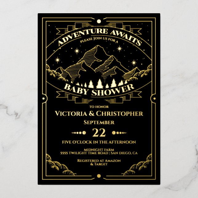 Adventure Woodland mountain forest Baby Shower Folieneinladung (Vorderseite)