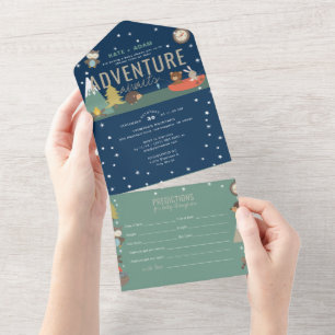 Adventure Woodland & Predictions Boy Baby Shower All In One Einladung