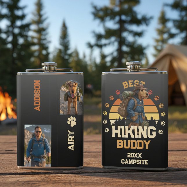 Adventurous Airedale Hiker Wilderness Explorer Flachmann (Von Creator hochgeladen)