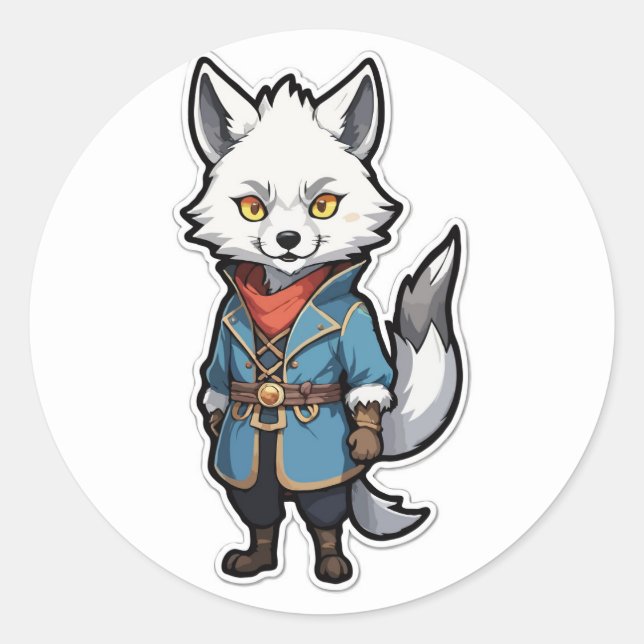 Adventurous Anime Wolf Warrior Sticker (Vorderseite)