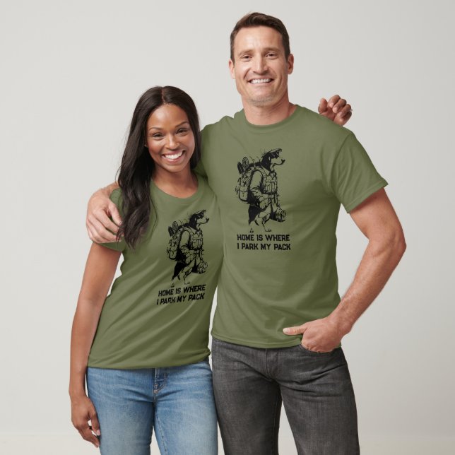 Adventurous Dachshund Hiker Home Is Where My Pack T-Shirt (Unisex)
