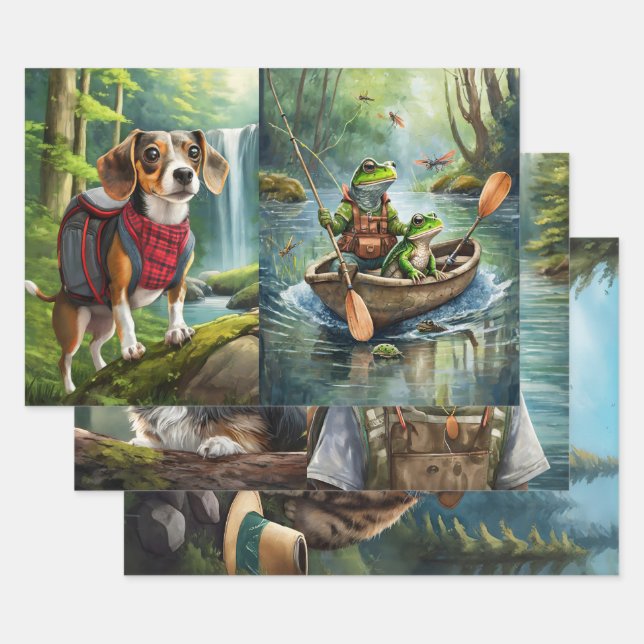Adventurous Furry Friends, Camping Outdoorsmen Geschenkpapier Set (Set)
