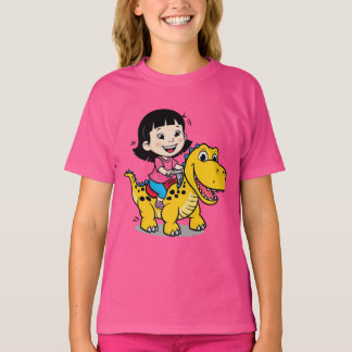 Adventurous Girl Riding Dinosaurier T - Shirt