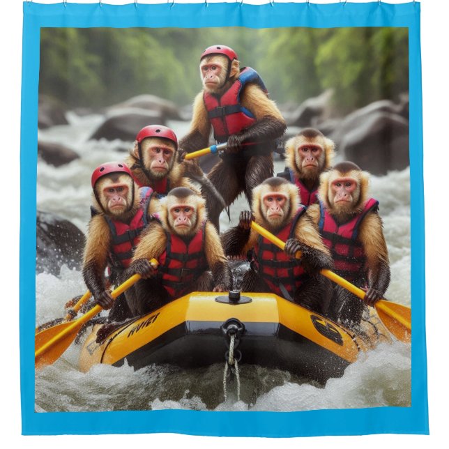 Adventurous Kapuzineraffen Whitewater Rafting Duschvorhang (Vorderseite)