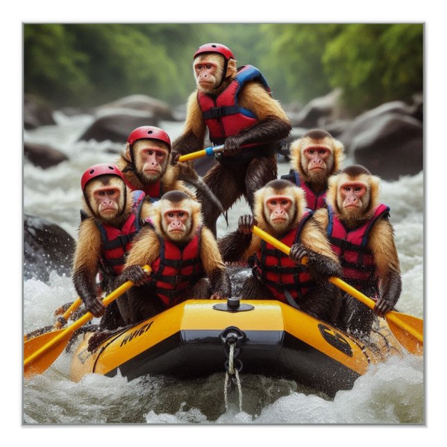 Adventurous Kapuzineraffen Whitewater Rafting Poster (Vorderseite)