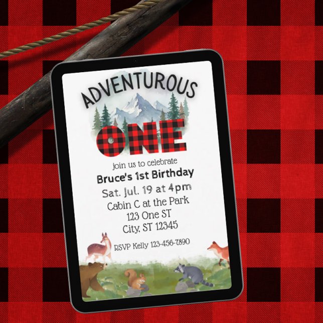 Adventurous One, Woodland Animal 1st Birthday Einladung (Von Creator hochgeladen)