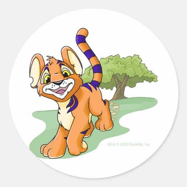Adventurous orange Kougra auf Mystery Island Runder Aufkleber (Vorderseite)