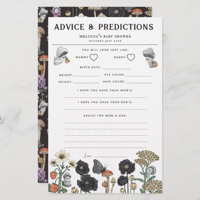 Advice and Predicdictions Halloween Baby Shower Ga (Vorne/Hinten)