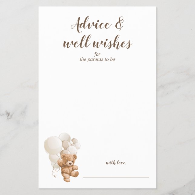 Advice and Well Wishes Teddy Bear Baby Shower  Flyer (Vorne)