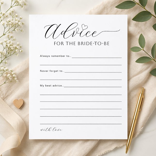 Advice for the Bride Printable Bridal Shower Game Poster (Bridal Shower Game Sheet)