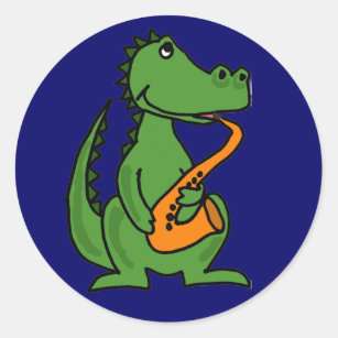 AE, Alligator, der die Saxophon-Aufkleber spielt Runder Aufkleber