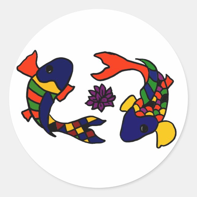 AE-Colorful Koi Fish Art Cartoon Runder Aufkleber (Vorderseite)