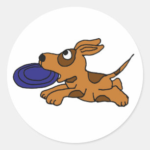 AE- Funny Brown Puppy Dog Catching Frisbee Runder Aufkleber