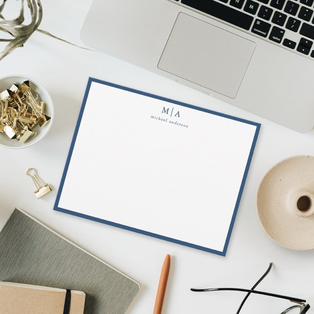 Aegean Blue Classic Border Monogram Korrespondenz Mitteilungskarte (Von Creator hochgeladen)