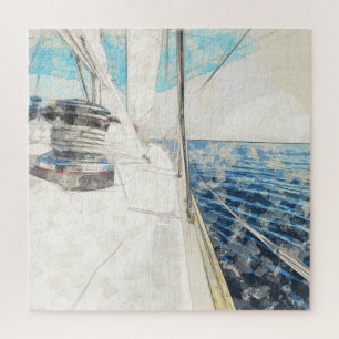 Aegean Sailboat Sketch Jigsaw Puzzle - nautisch