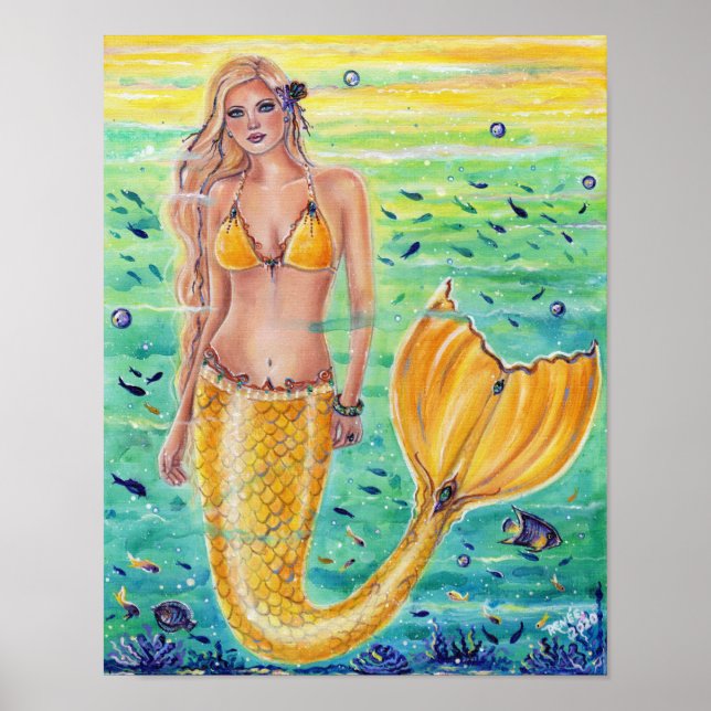 Aelia Yellow mermaid art By Renee L. Lavoie Poster (Vorne)