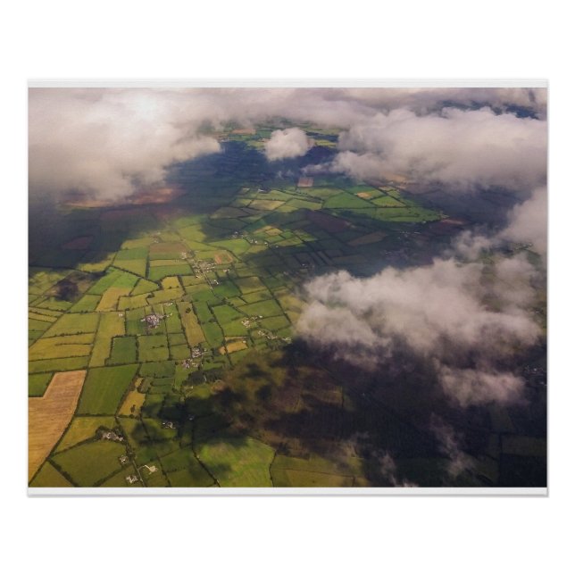 Aerial Patchwork of Irish Farmland and Clouds Poster (Vorderseite)