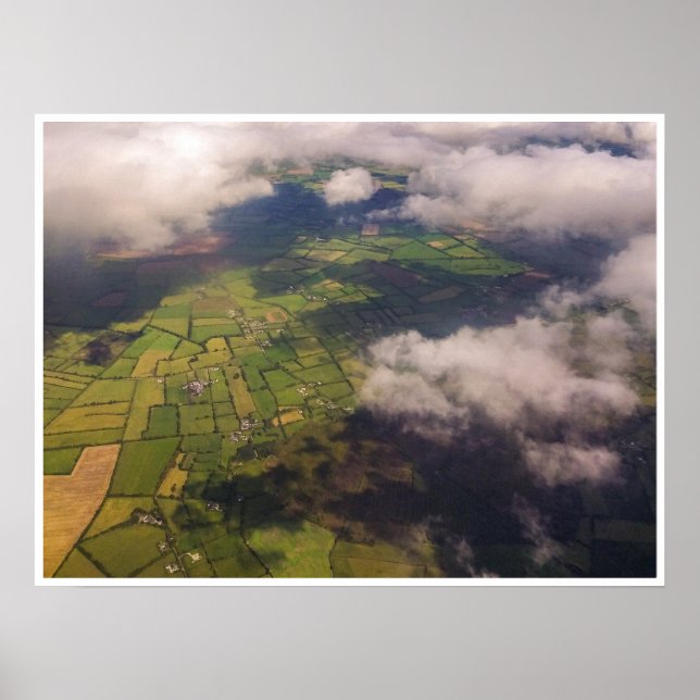 Aerial Patchwork of Irish Farmland and Clouds Poster (Vorne)