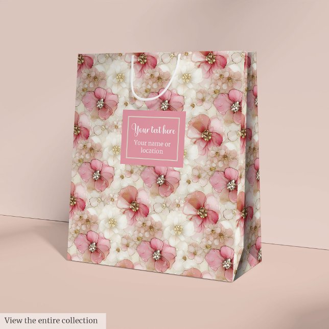 Aerial pink and gold floral sweet sixteen gift bag mittlere geschenktüte (Aerial pink and gold floral sweet sixteen gift bag)