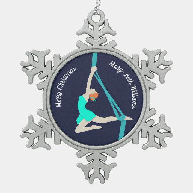 Aerial Silks Schneeflocken Zinn-Ornament (Vorderseite)