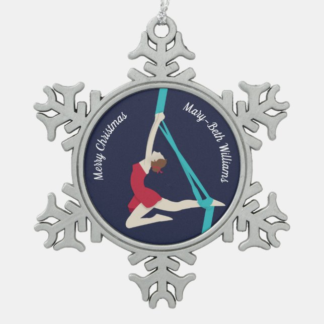 Aerial Silks Schneeflocken Zinn-Ornament (Vorderseite)